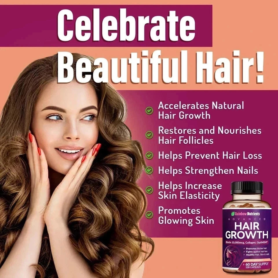 2 PACK NEW! Rainbow Nutrients Advanced Hair Growth- Prevent Hair Loss FREE SHIP