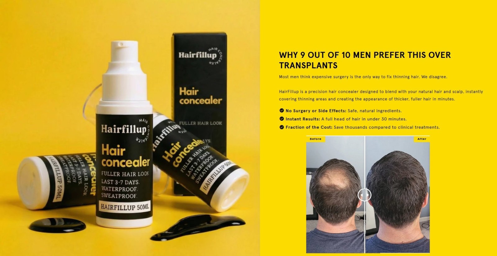 Hairfill Up Hair Concealer 50ML Waterproof – Instant Thicker, Fuller, Hair. Gel