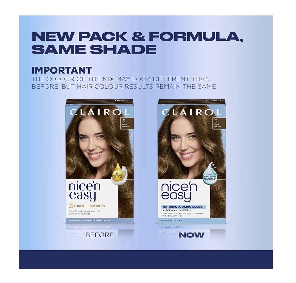 Clairol Nice’n Easy Permanent Hair Dye 6 Light Brown, Cream, Gray Coverage