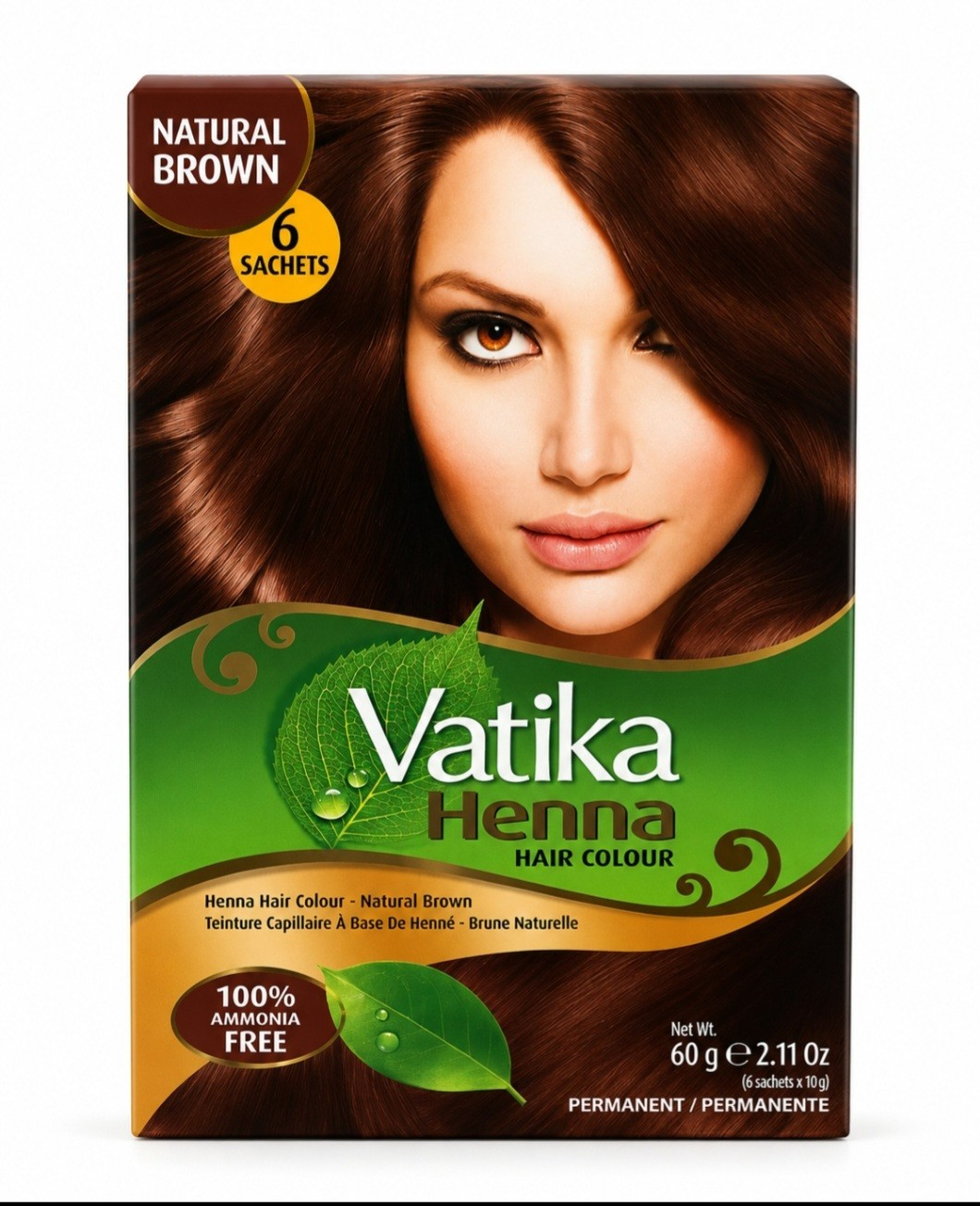 Vatika Henna Hair Color Natural Brown Powder 100% Ammonia-Free 60g