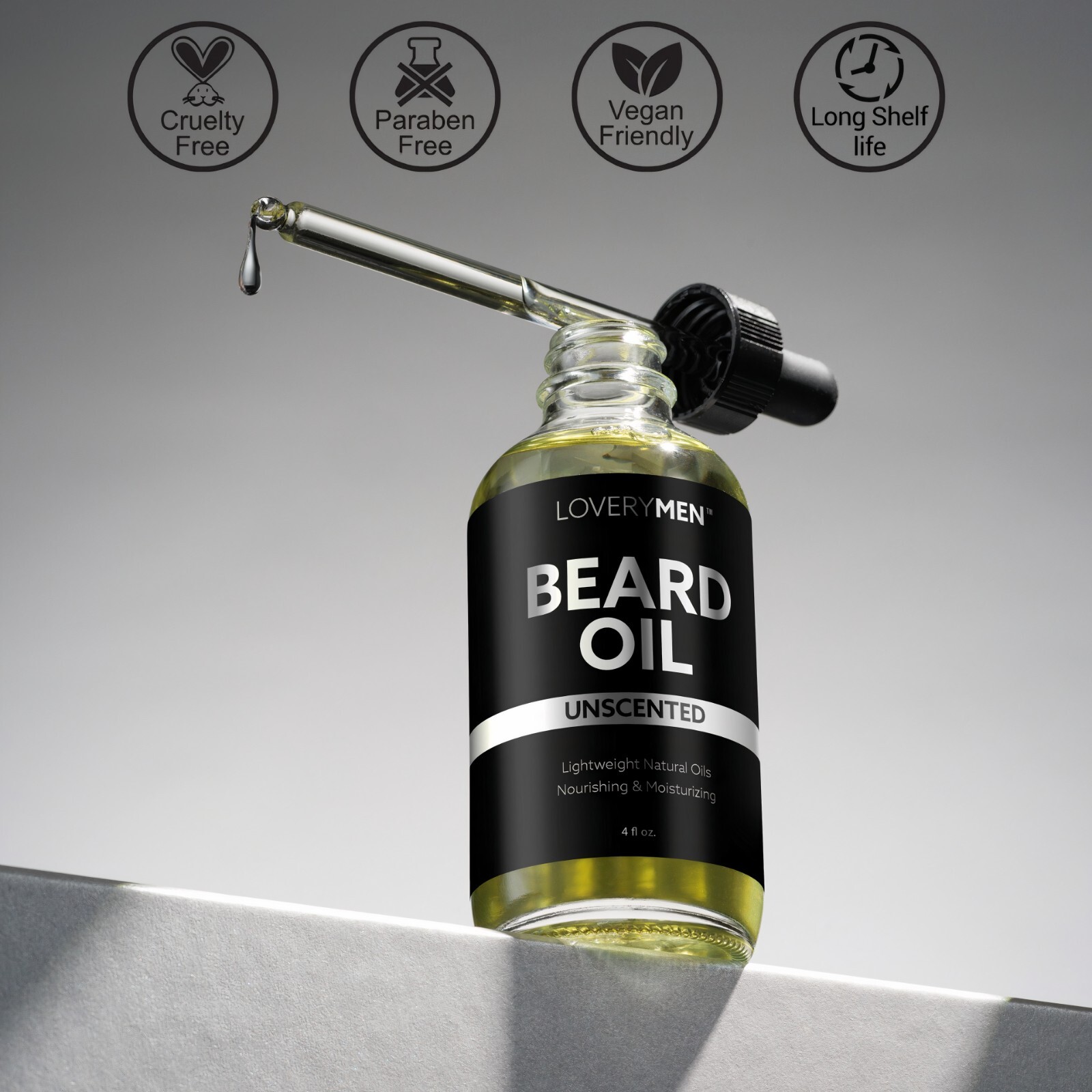 LOVERYMEN Unscented Beard Oil 4oz-Natural Mens Beard Oil-Beard Softener & Growth