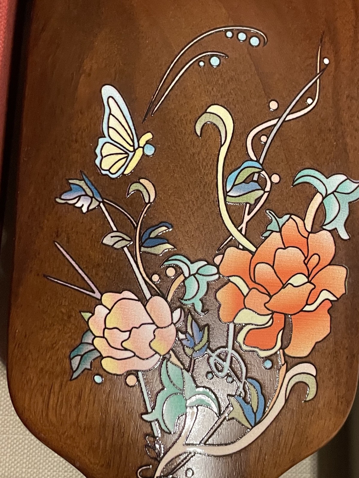 Tan Mujiang Wooden Comb Mirror Set Luxury Gift Box Chinese Lacquer Art Peony