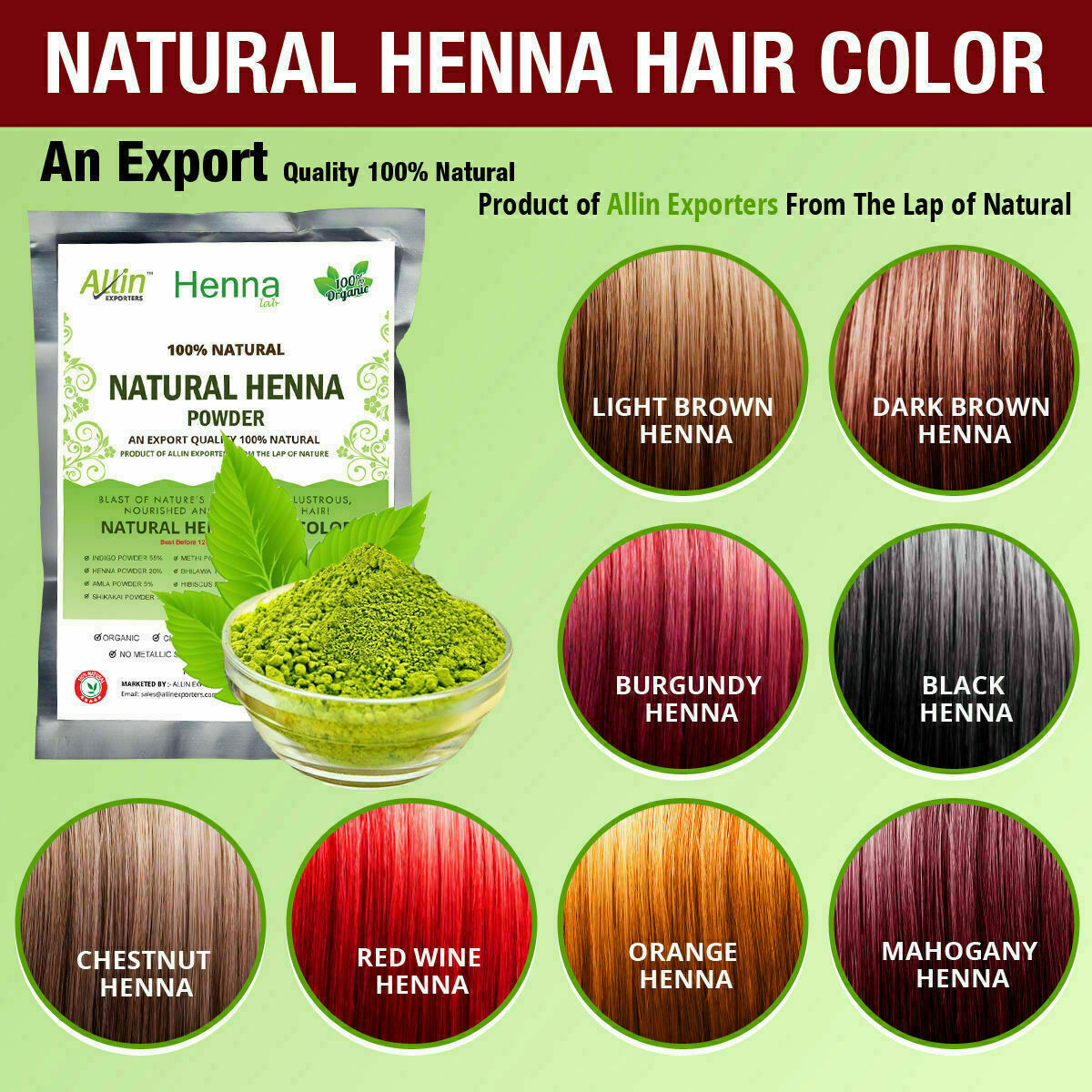Henna Hair Color – 100% organic and Chemical Free Henna Hair Dye Natural organic