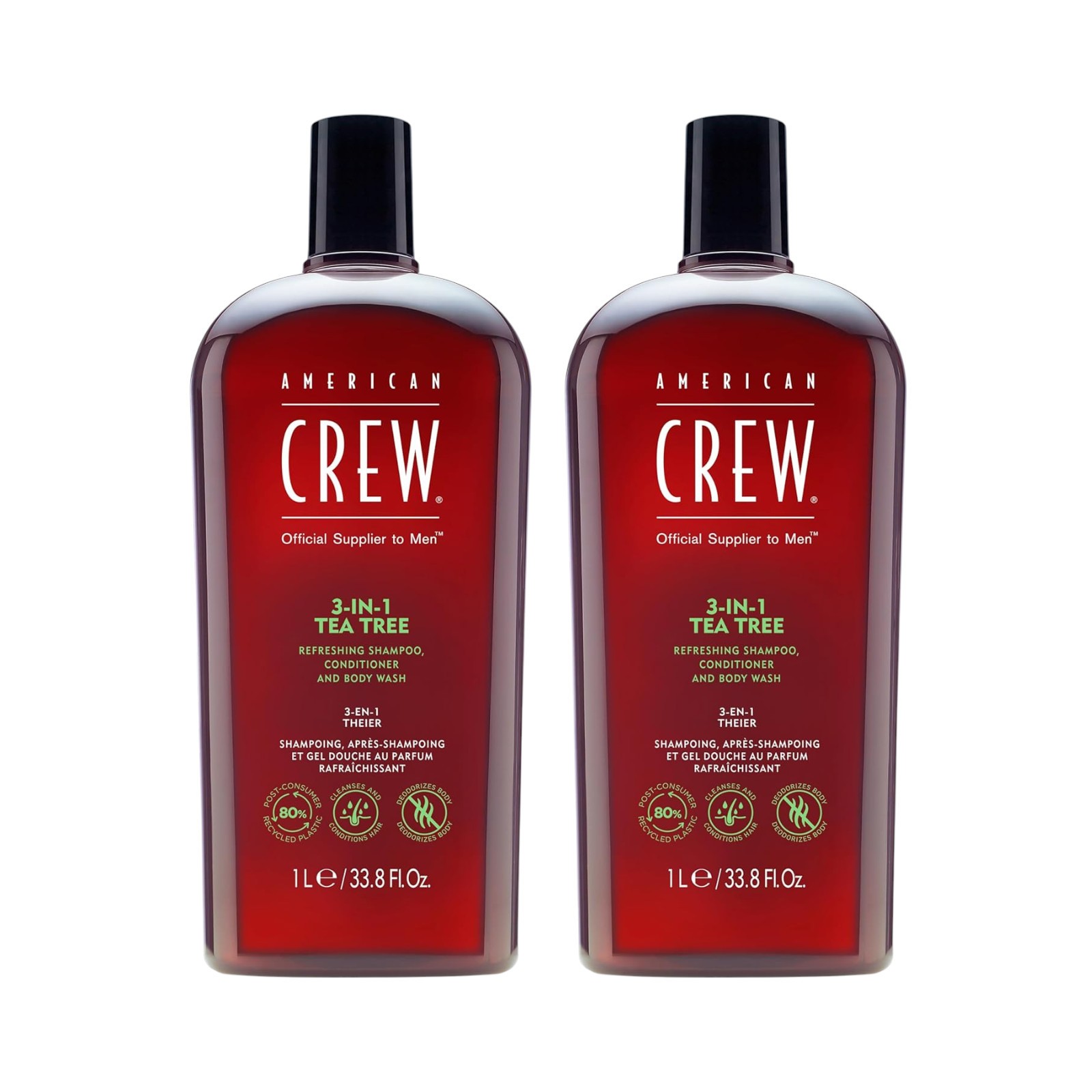 (2 Pk) American Crew Shampoo, Conditioner & Body Wash, Tea Tree Scent 33.8 Fl Oz