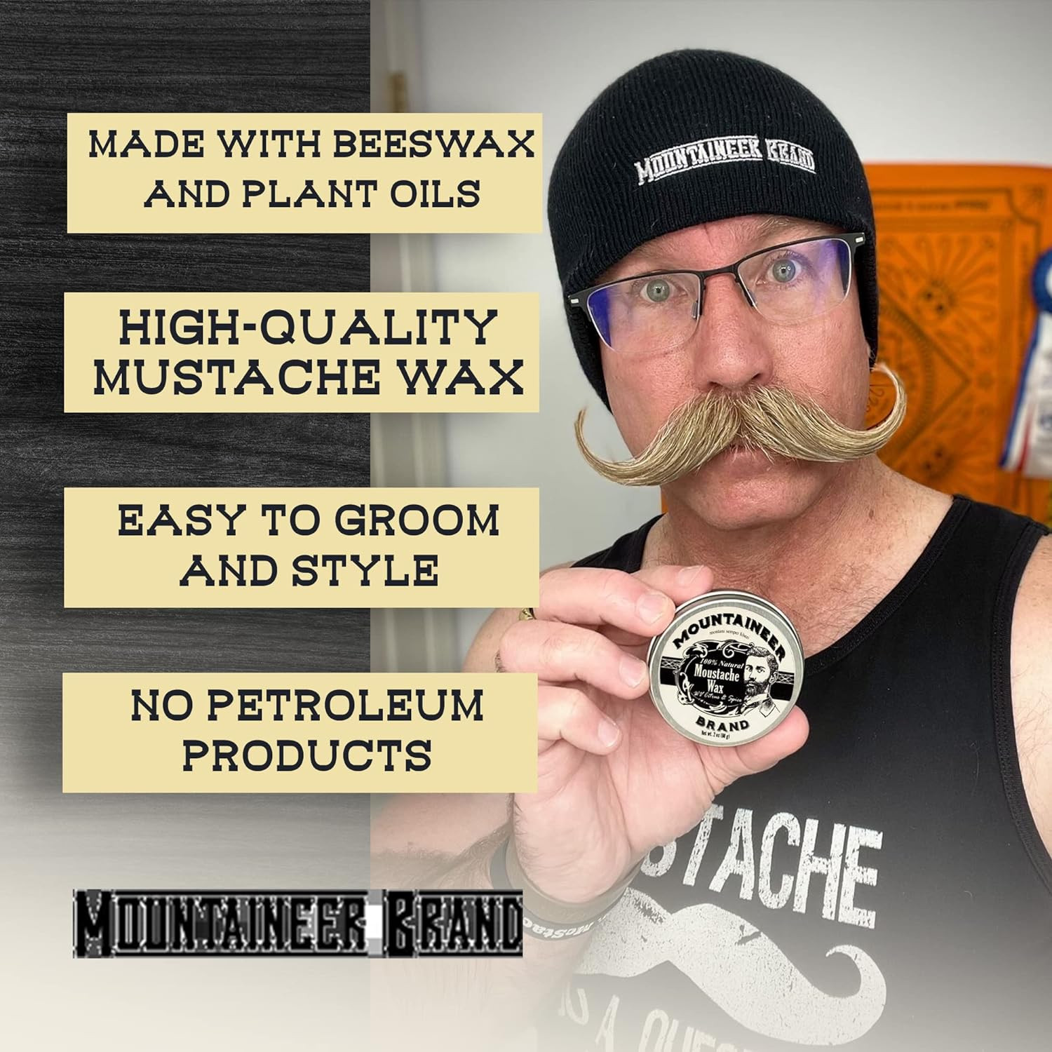Mountaineer Brand Unscented Natural Mustache Wax | Strong and Extra Firm Hold |