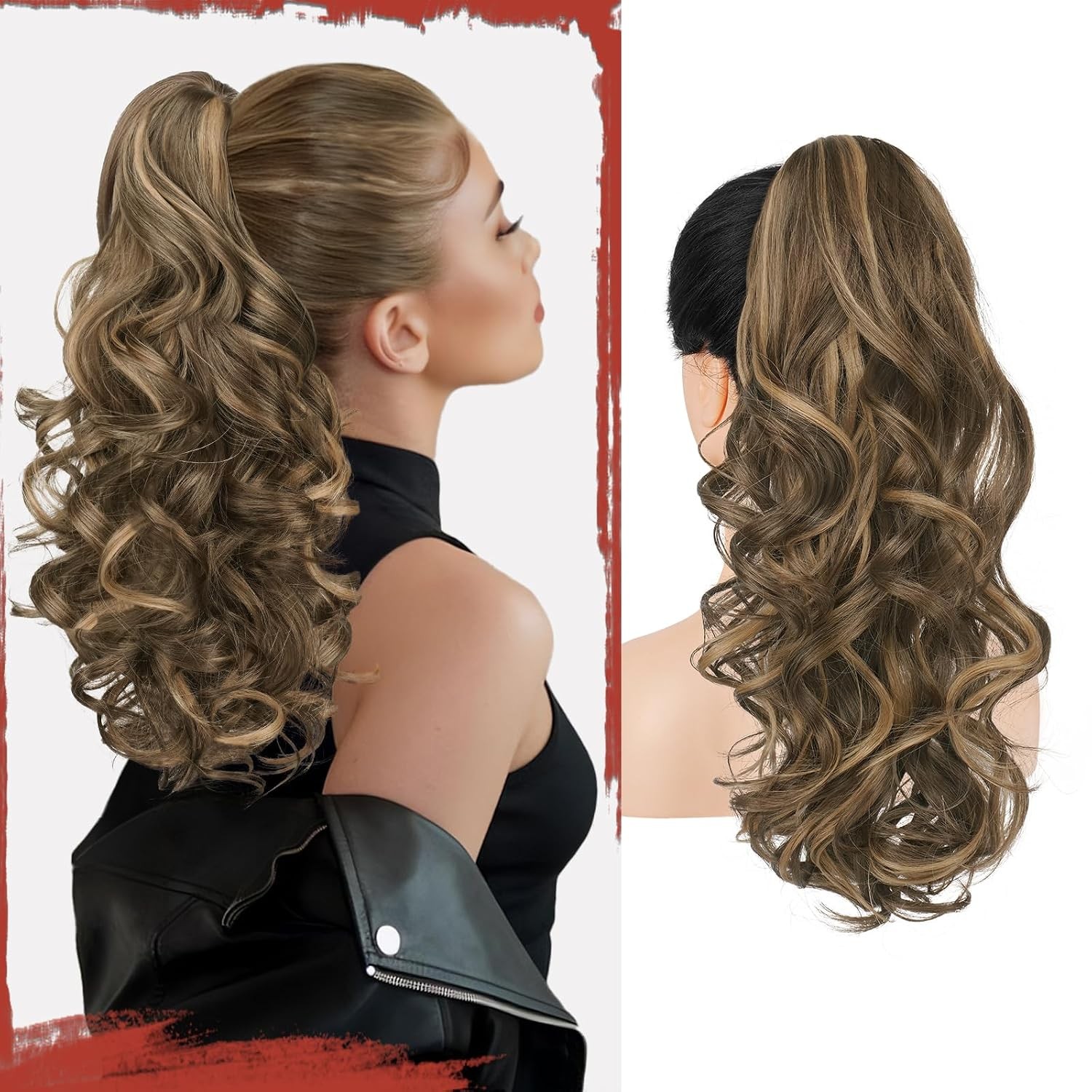 13″ Ponytail Extension Long Curly Ponytail Clip in Claw Hair Extension Natural