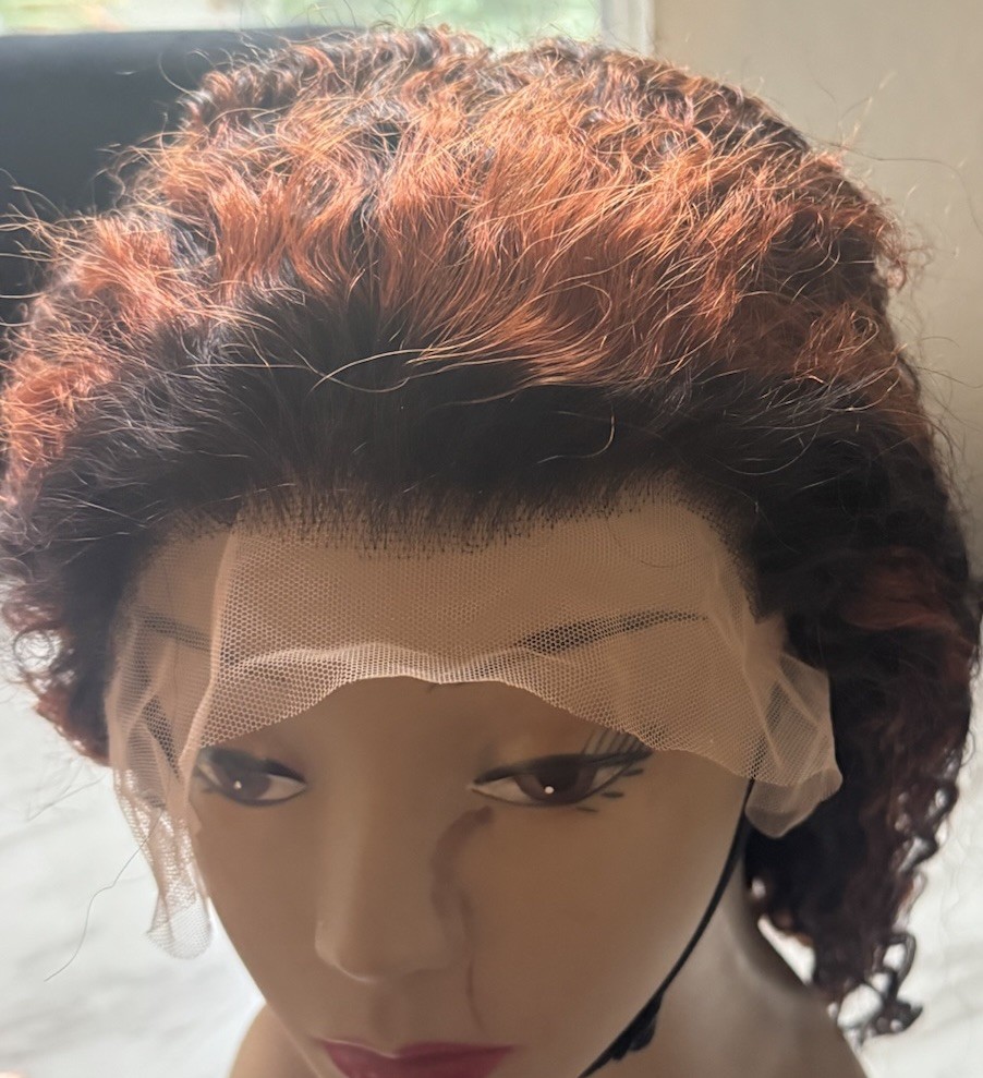 Lace Front Curly Human Hair Wig Dark Brown/Auburn Free-Part 11-20 in