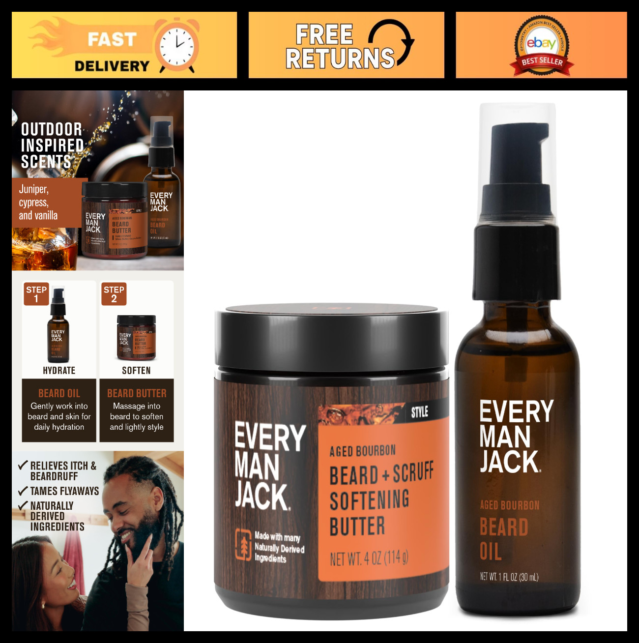 Hydrating Beard Oil & Butter for Men, Aged Bourbon | Condition & Soften Dry Bear
