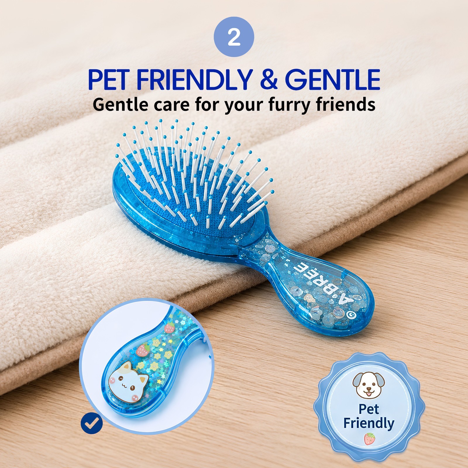 A’BREE Mini Glitter Detangling Hair Brush for Kids Girls Women_Ocean Blue