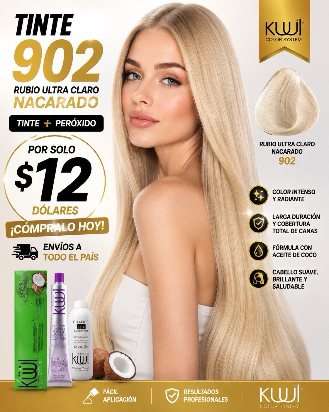 KUWI Color System Hair Dye Cream 902 Ultra Light Blonde + Peroxide 255 mL