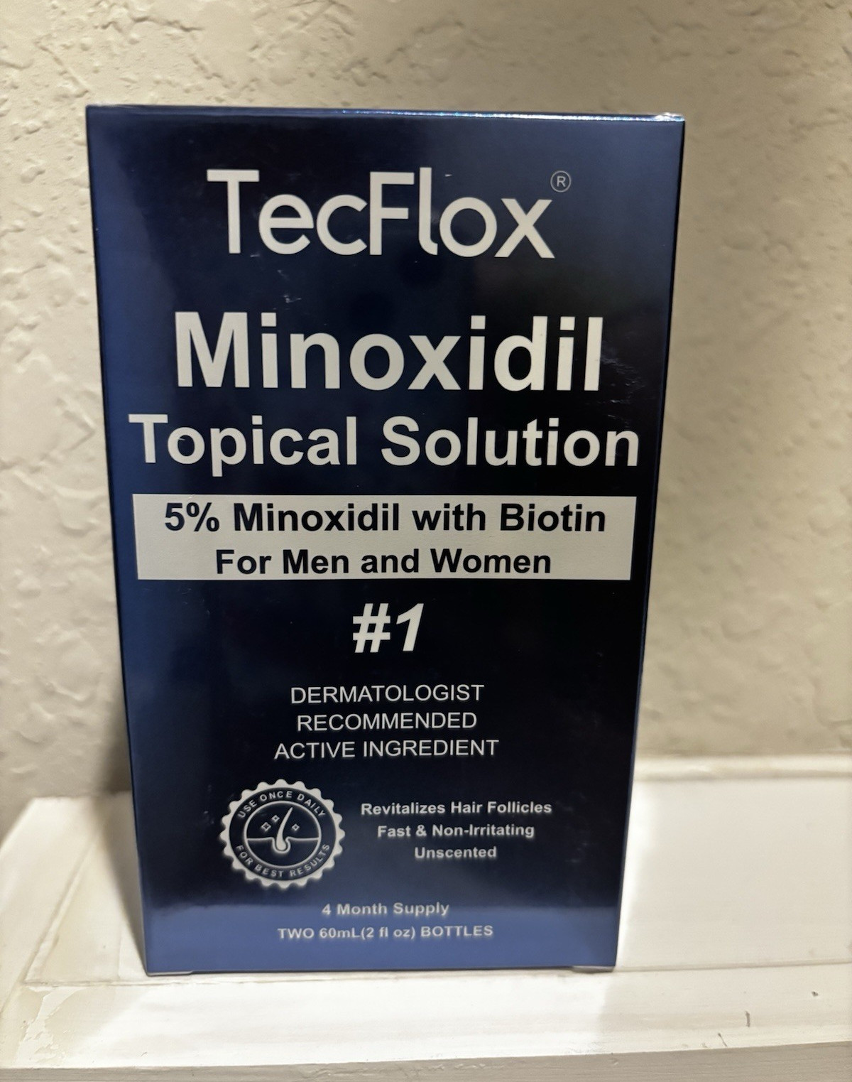 TecFlox 5% Minoxidil + Biotin Hair Regrowth Solution 2 fl oz Unscented