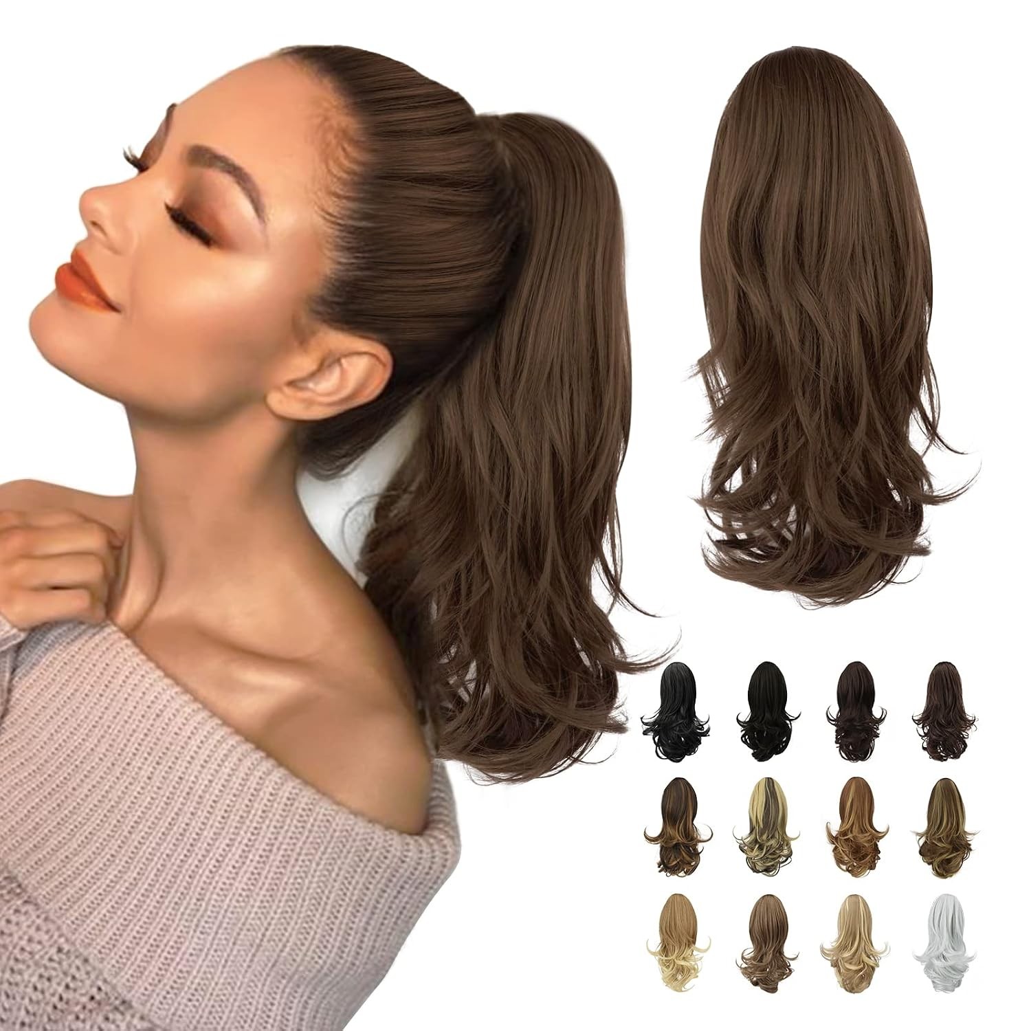 13″ Ponytail Extension Long Curly Ponytail Clip in Claw Hair Extension Natural