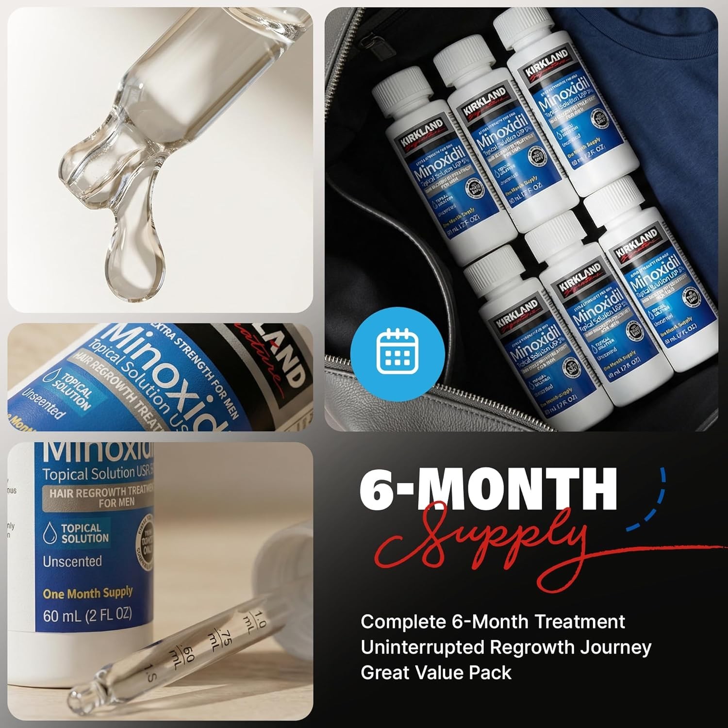Kirkland Minoxidil 5% Hair Regrowth Treatment for Men, 6 Month Supply