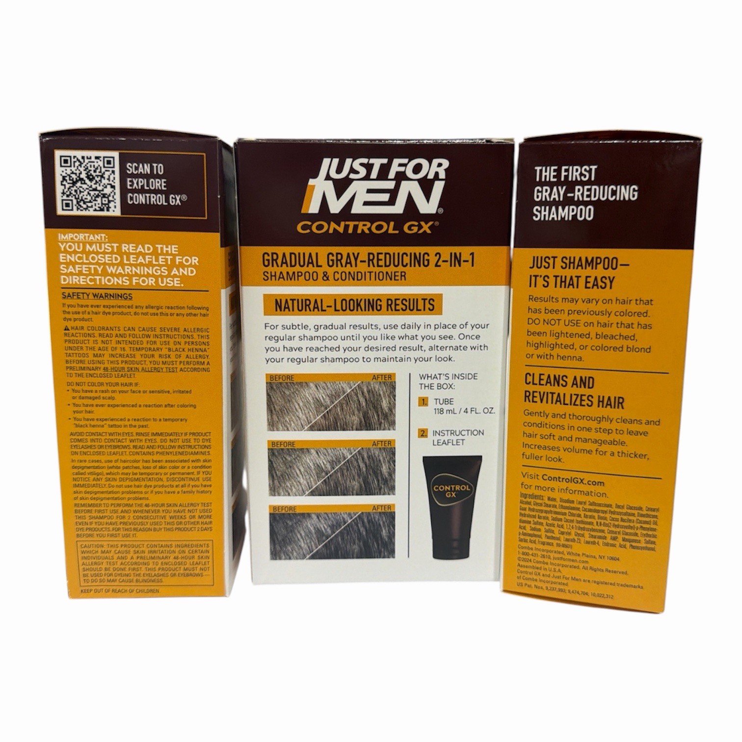 3 (4oz each) Just For Men Control GX Gray Reducing 2-in-1 Shampoo/Conditioners