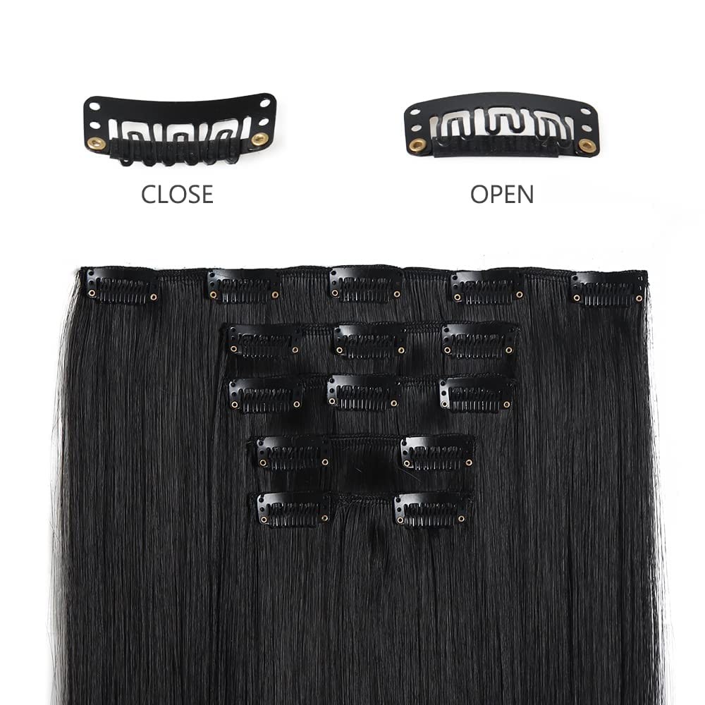 HSPJHTM Black Hair Extension 22″ Straight 2 Sets 5 PCS Clip In