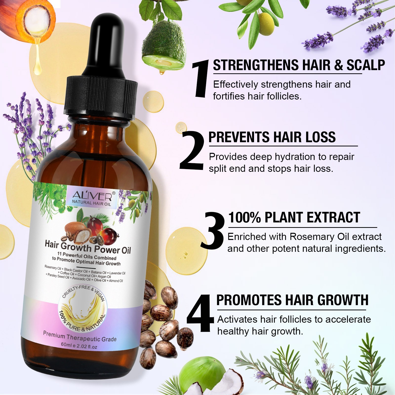 Aliver Hair Growth Oil – Rosemary, Jamaican Castor & Batana Oil Blend 11-in-1