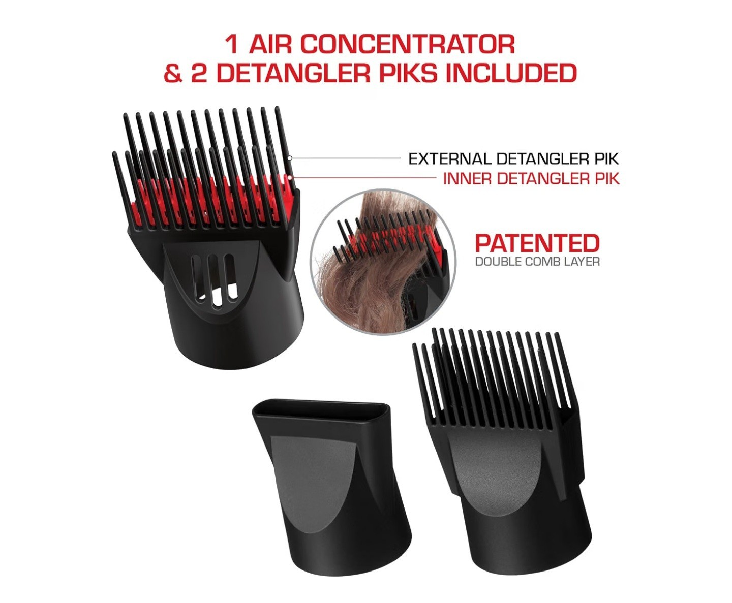 RED by Kiss Handle-Less 2200W Ceramic Hair Dryer w/ Detangler Pik, BD03