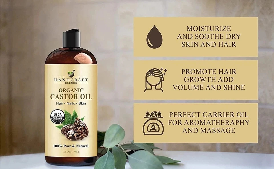 Organic Castor Oil 100% Pure and Hexane-free Cold-pressed Beauty 16 Floz