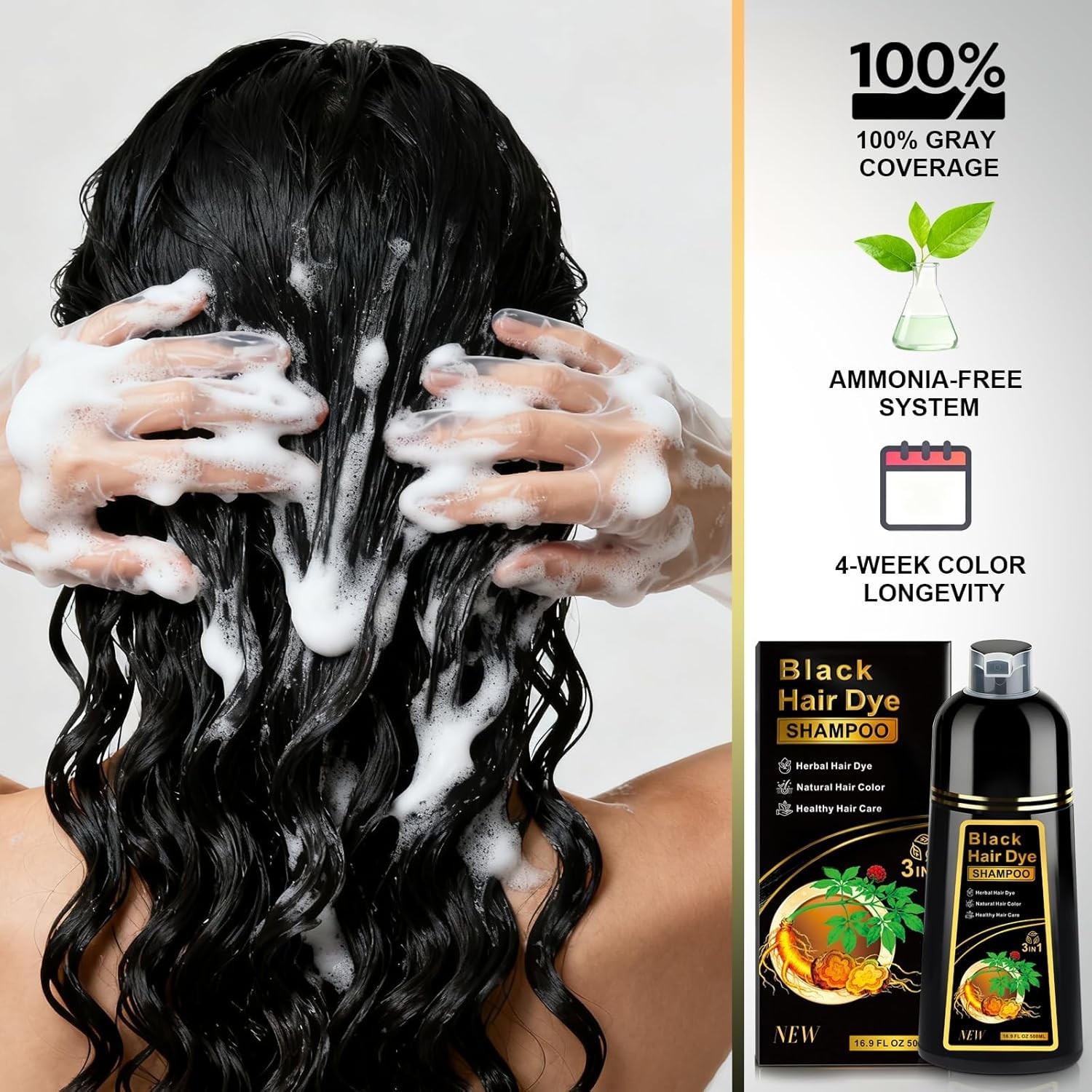 Hair Dye Shampoo 3 in 1 Hair Shampoo Instant Hair Dye Herbal Ingredients US
