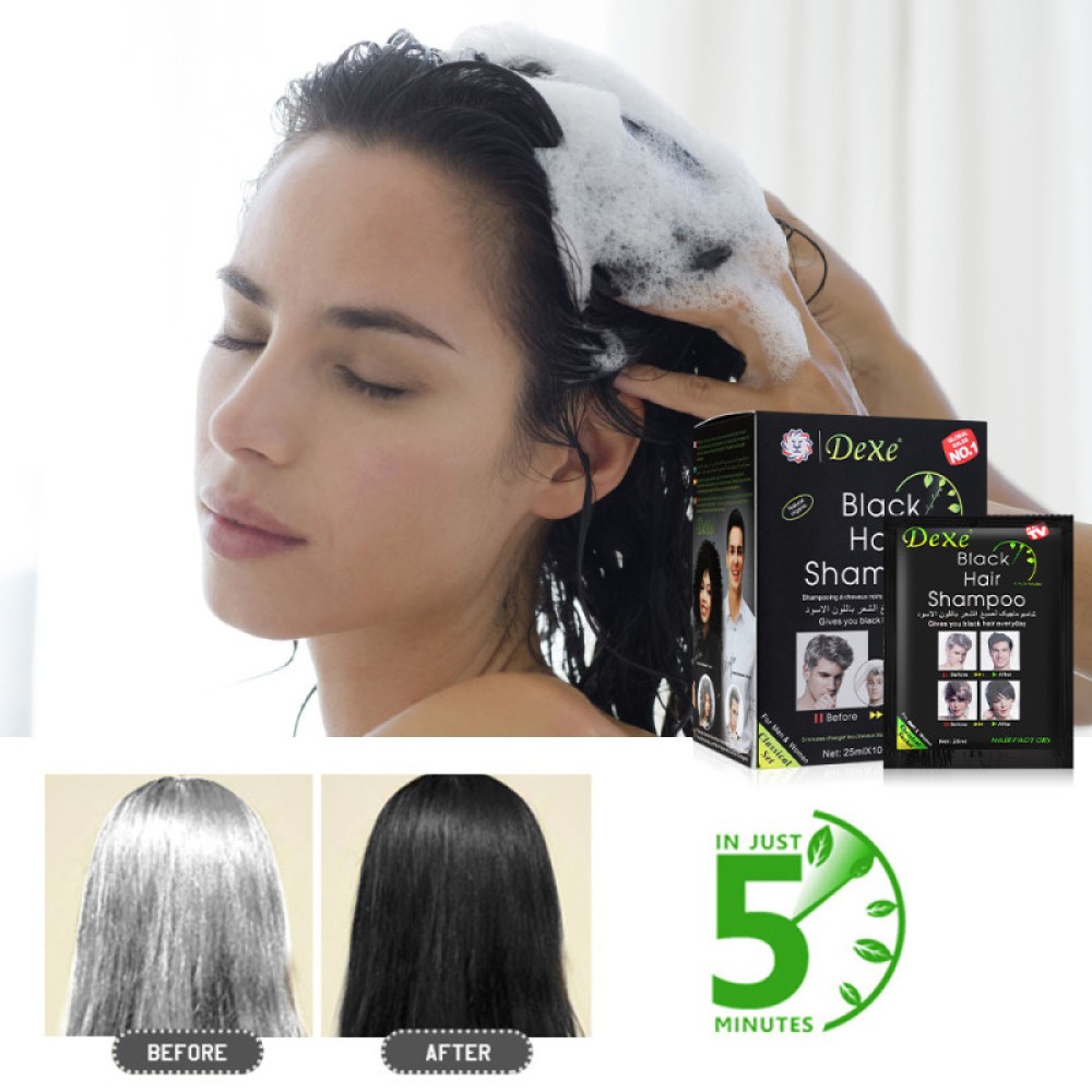 10-100X DEXE Black Hair Shampoo Natural Instant 5-Min Hair Color Dye for Unisex