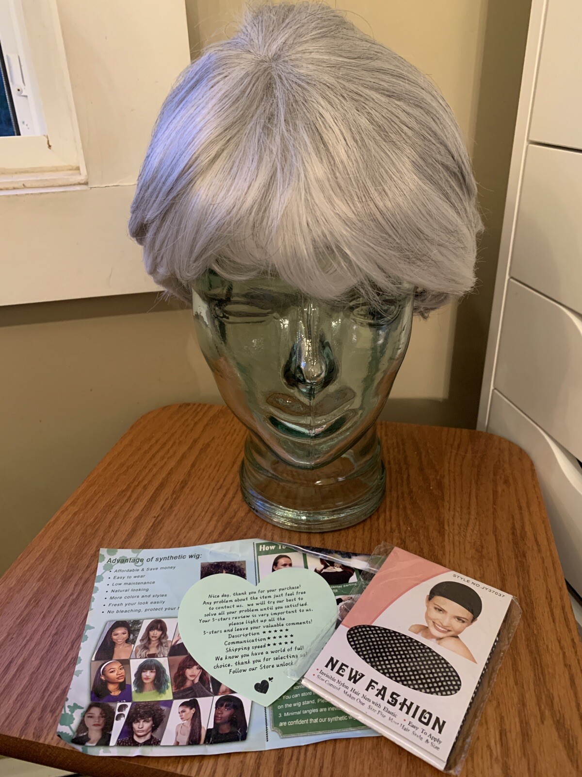 NEW Wig 10 Inch Bob Deep Silver Grey Made in China FREE SHIPPING Lot B W/Wig Cap
