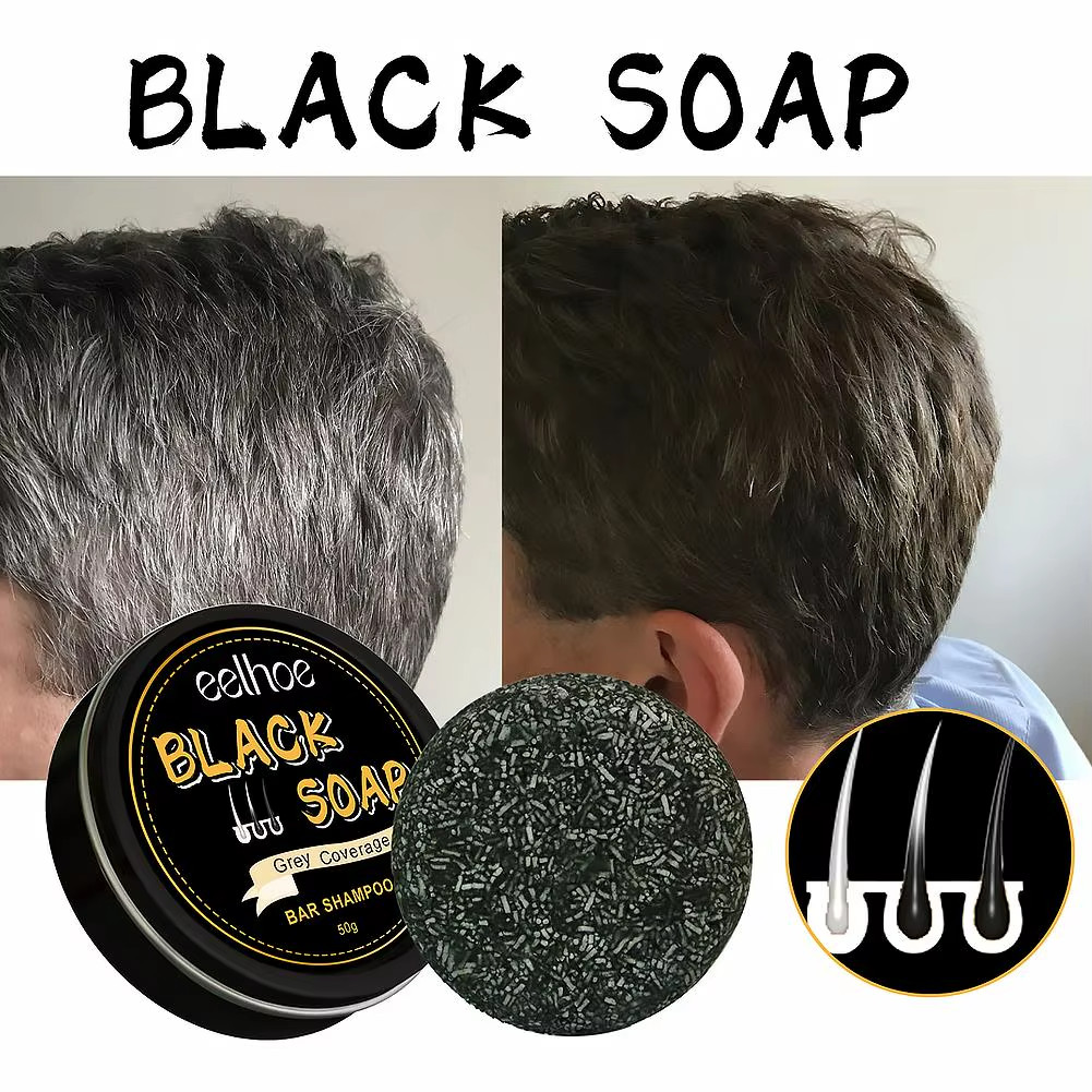Men’s Black Hair Dye Shampoo Bar – Gray Hair Darkening Soap