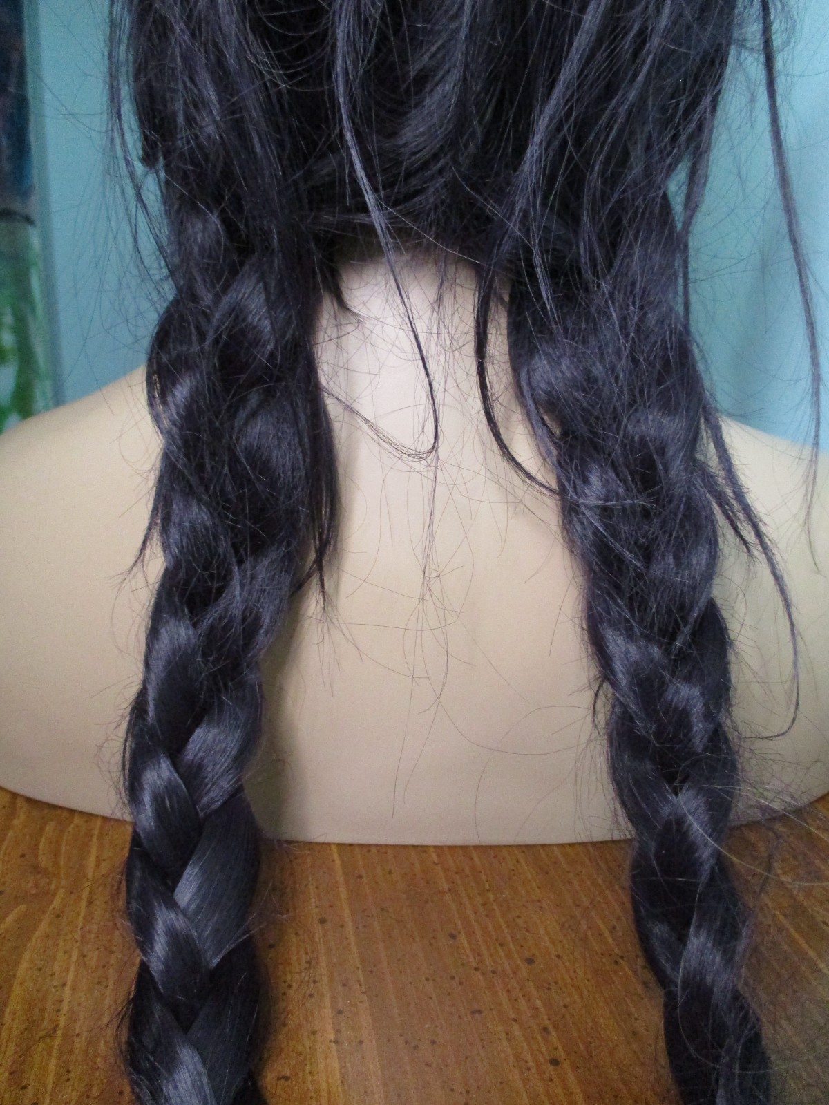 40″ black purple mix BRAIDED long WIG – unbranded