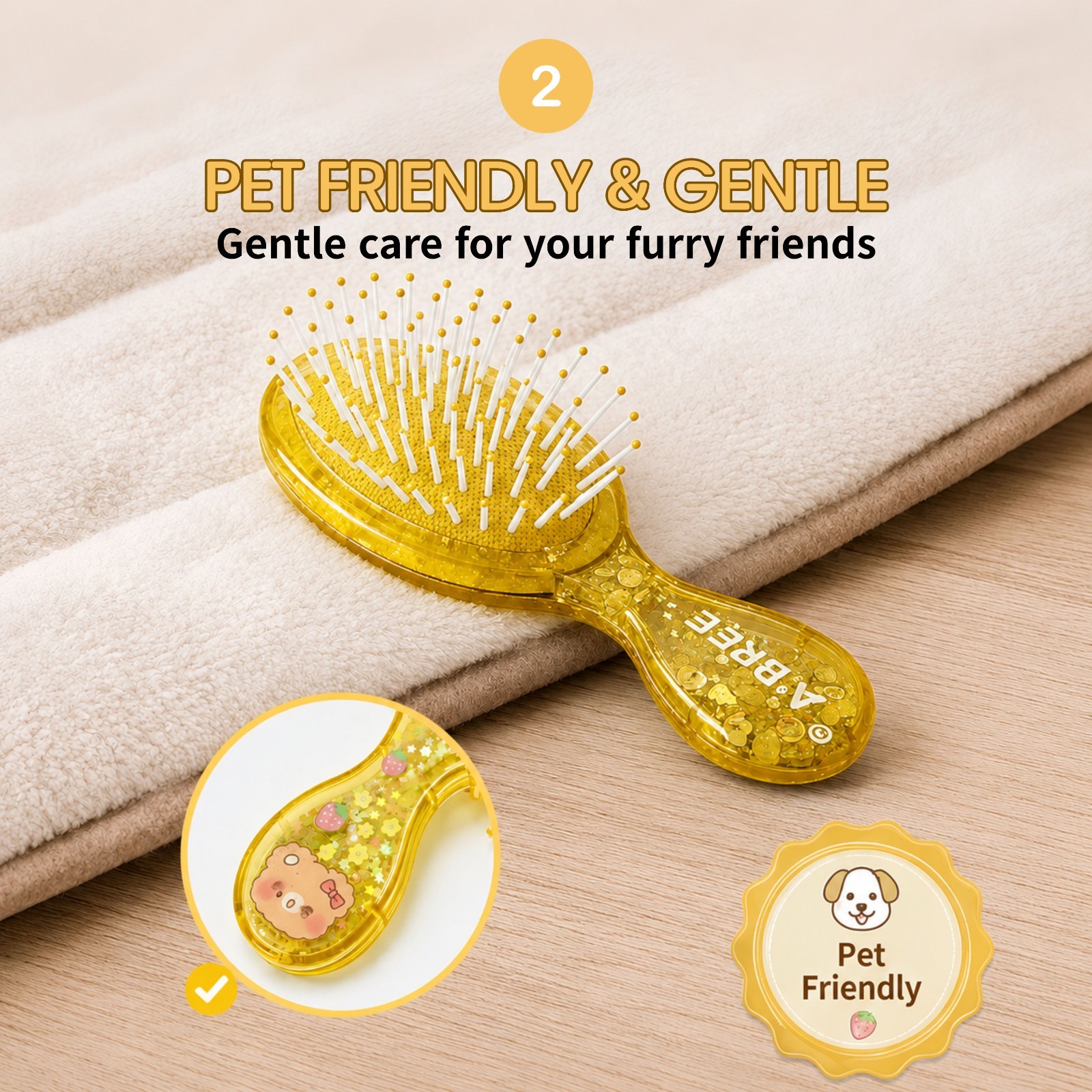 A’BREE Mini Glitter Detangling Hair Brush for Kids Girls Women_Sunny Yellow