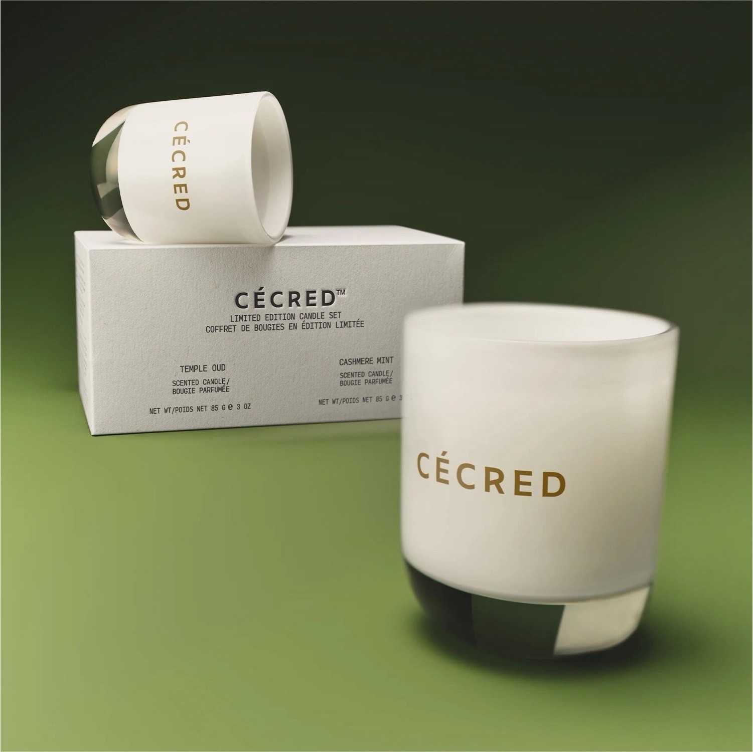 CÉCRED Scented Candle 6 oz Temple Oud & Cashmere Mint Limited Edition Set