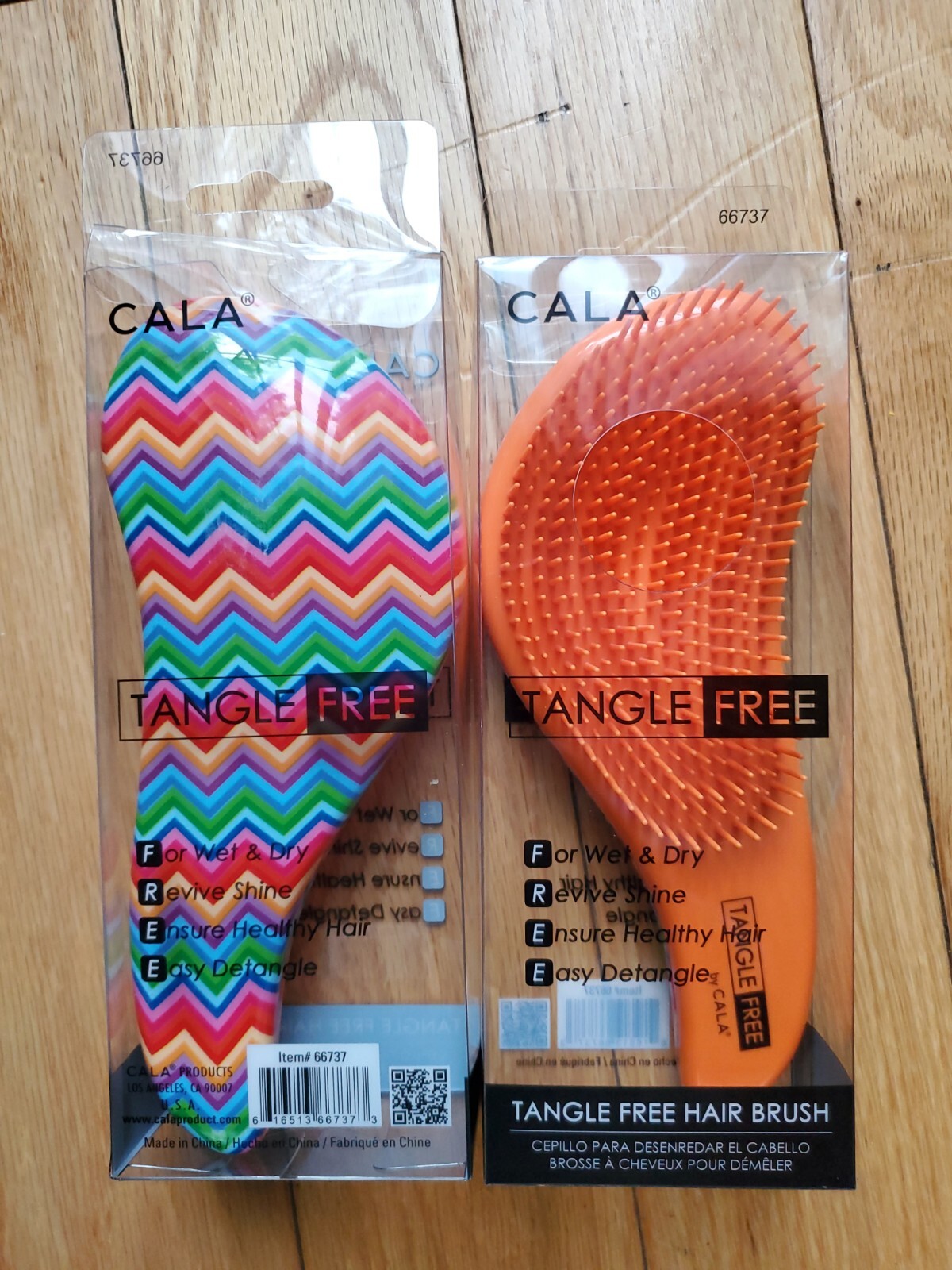 Lot 2 Of Cala Tangle Free Detangler Hair Brush Rainbow Zigzags. China Made.