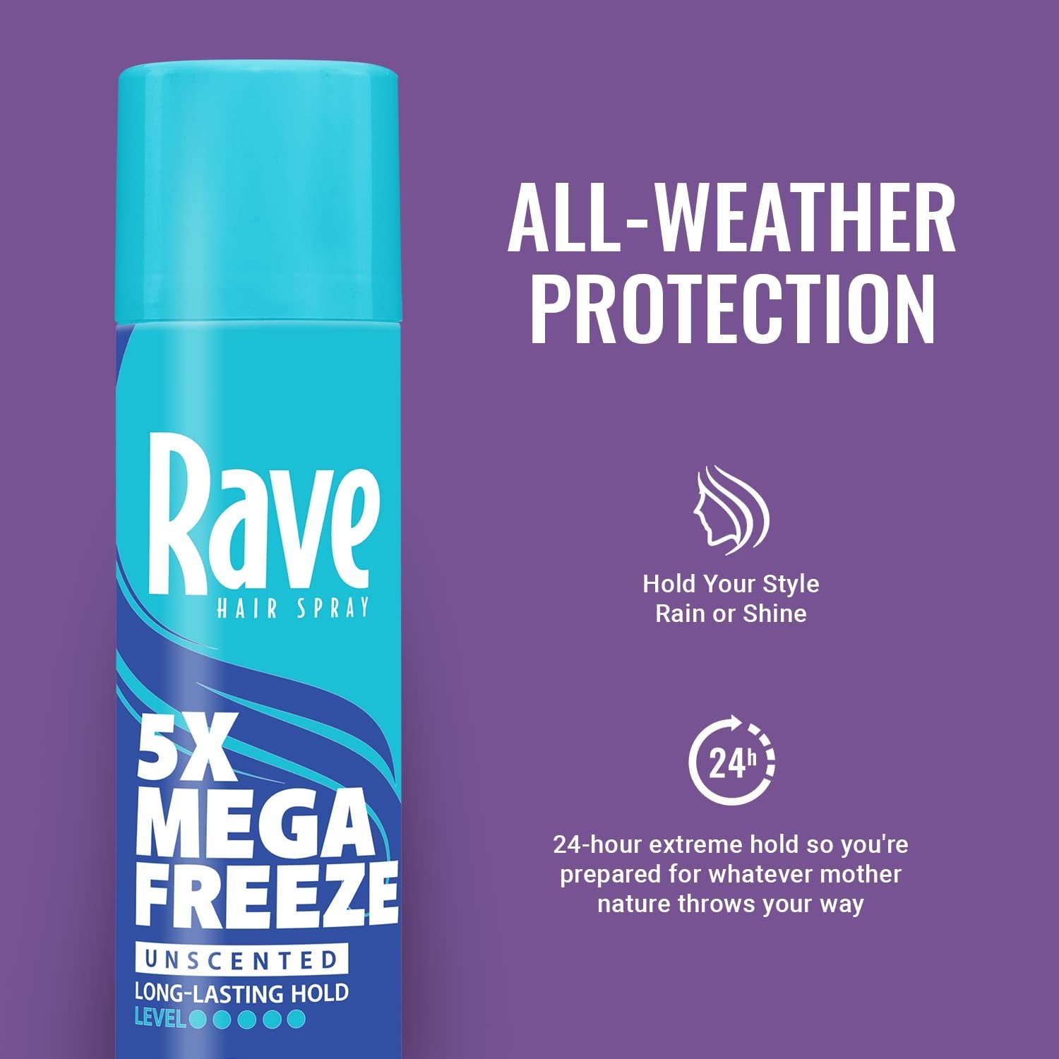 Unscented Aerosol Hairspray by Rave – 5X Freeze Hair Spray for Heat Protectio…
