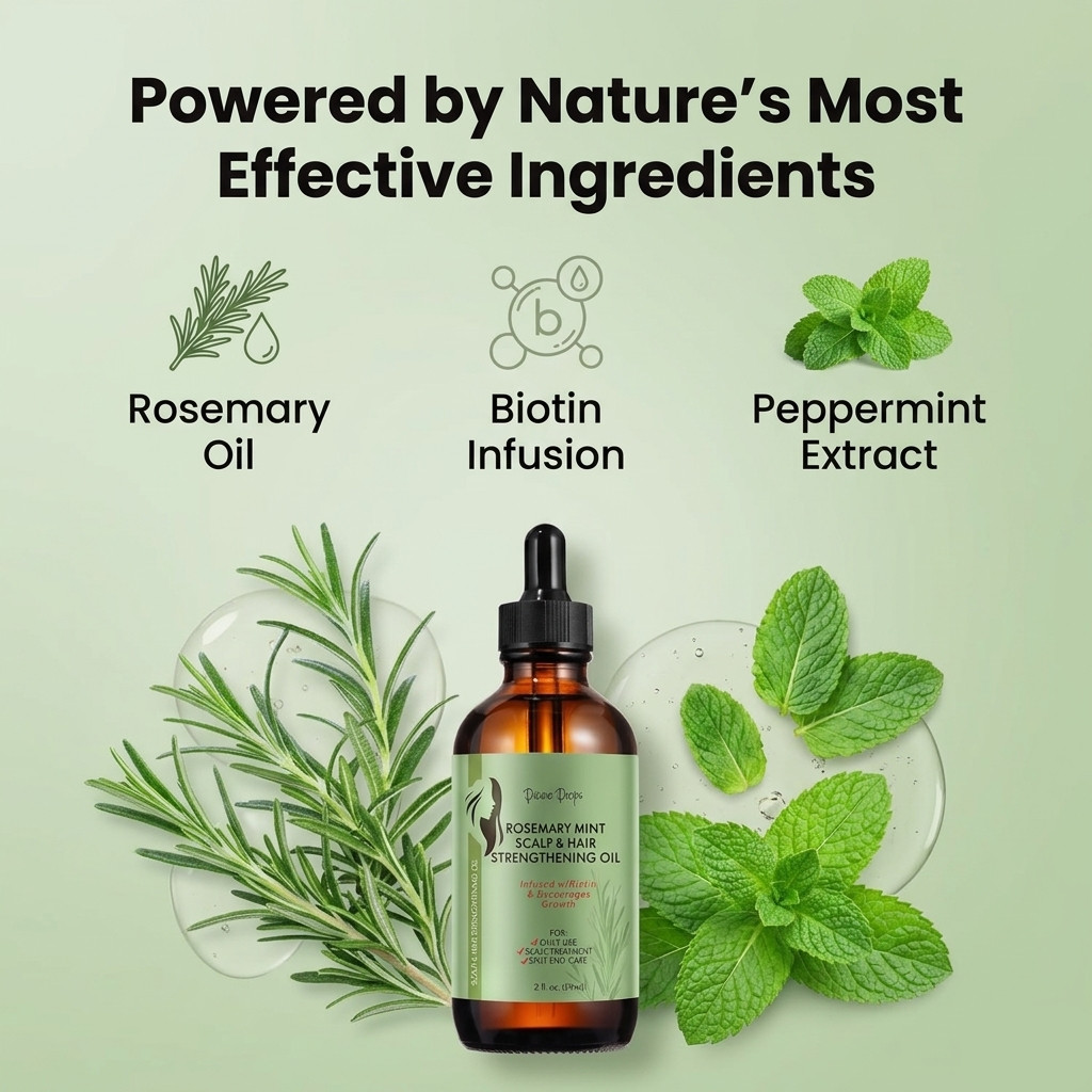 Divine Drop Organic Rosemary Oil for Hair Growth,100% Pure Mint Scalp & Hair Oil