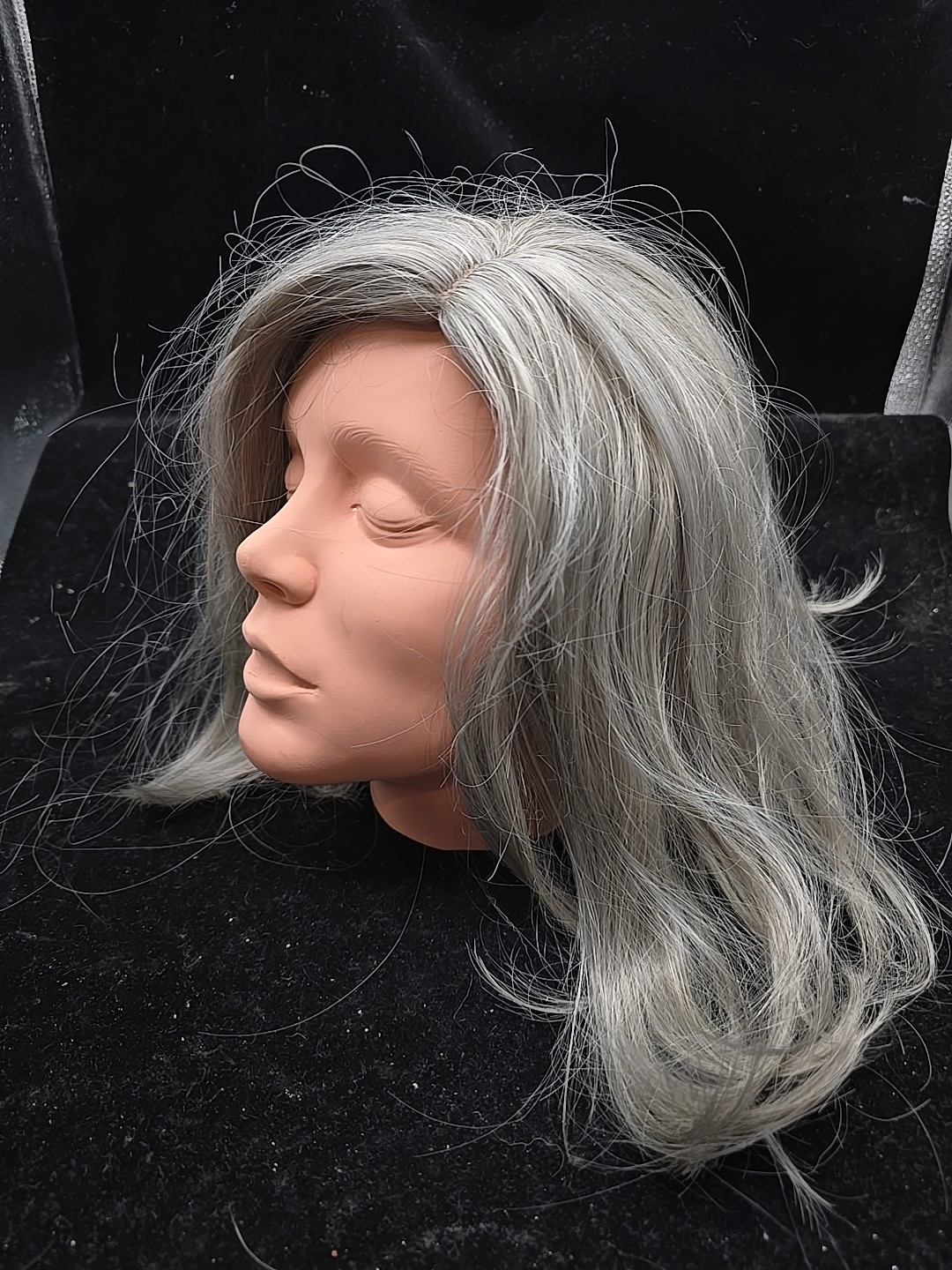 Grey Bob Medium Wigs Silver Gray Bob Wig Offset Bangs Adjustable Unbranded