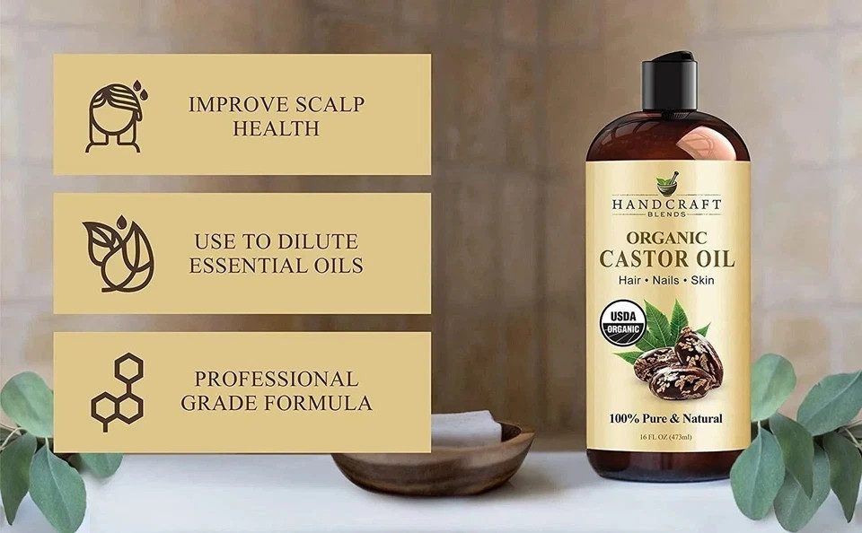 Organic Castor Oil 100% Pure and Hexane-free Cold-pressed Beauty 16 Floz