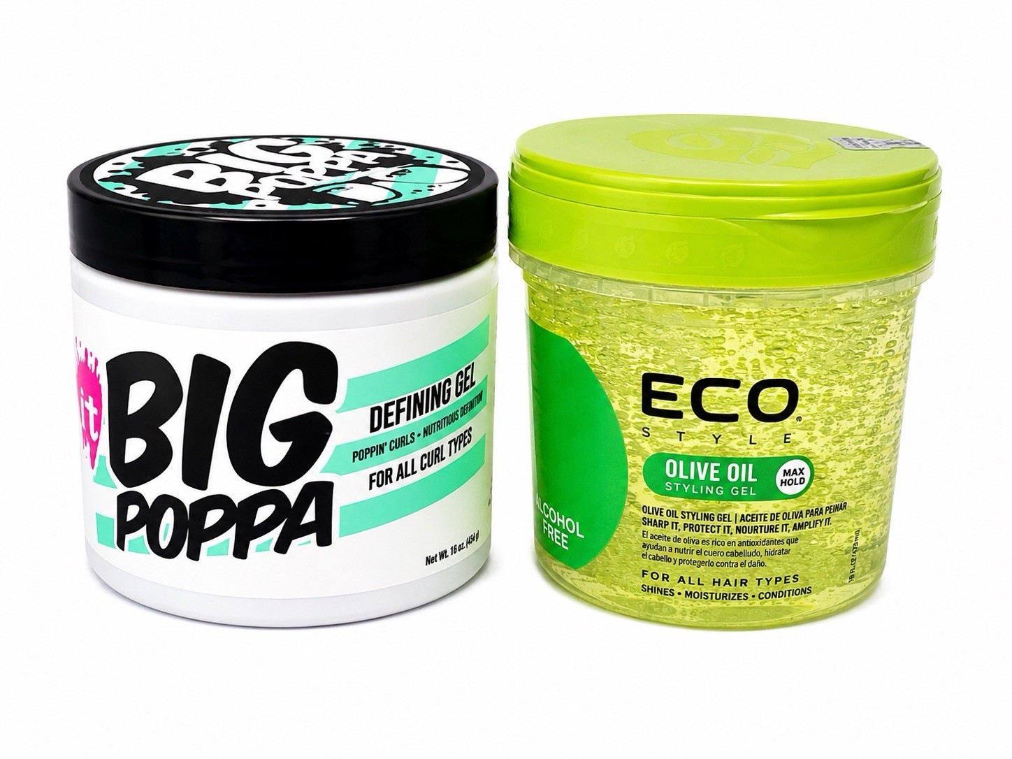 Combo de gel para peinar The Doux Big Poppa + Eco Style Olive Oil – 16 oz c/u