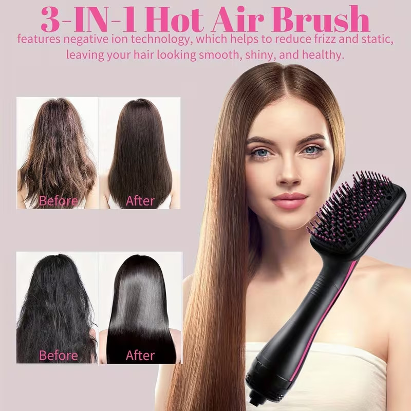 Hot Air Dryer Brush Ionic Hair Straightener Paddle Styler Anti-Frizz Blowout