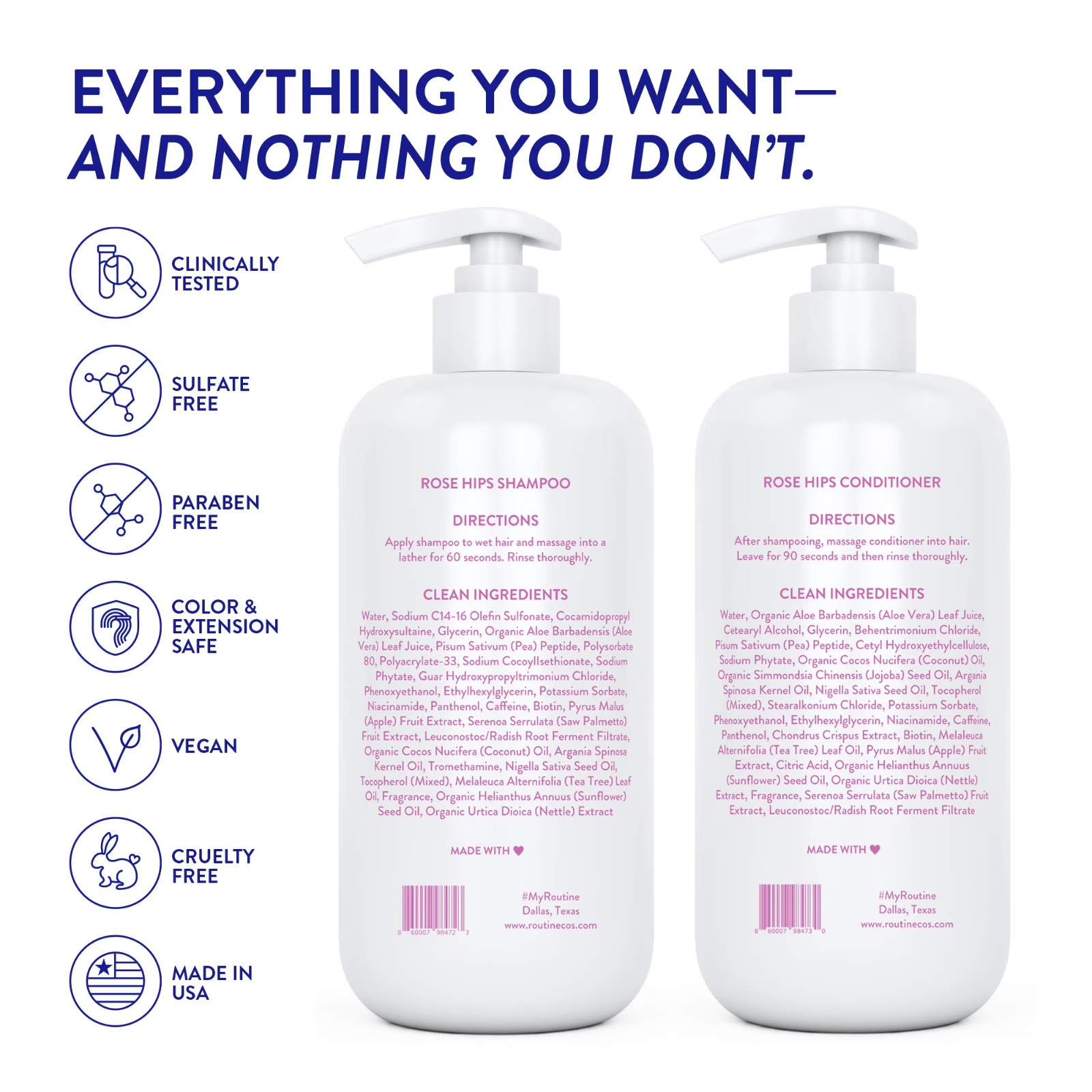 Routine Wellness Shampoo & Conditioner Set Strengthening Hair Rose Hips