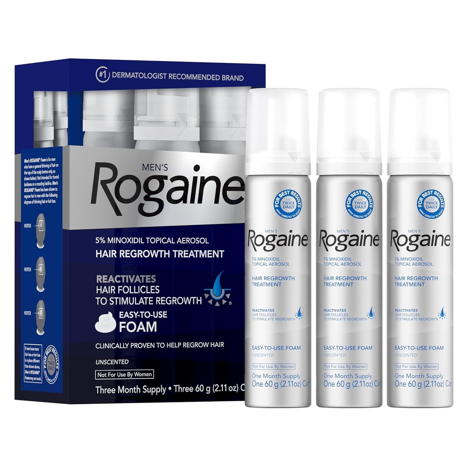 3×2.11 oz Rogaine Men’s 5% Minoxidil Foam Hair Regrowth Treatment, Exp 06/2026