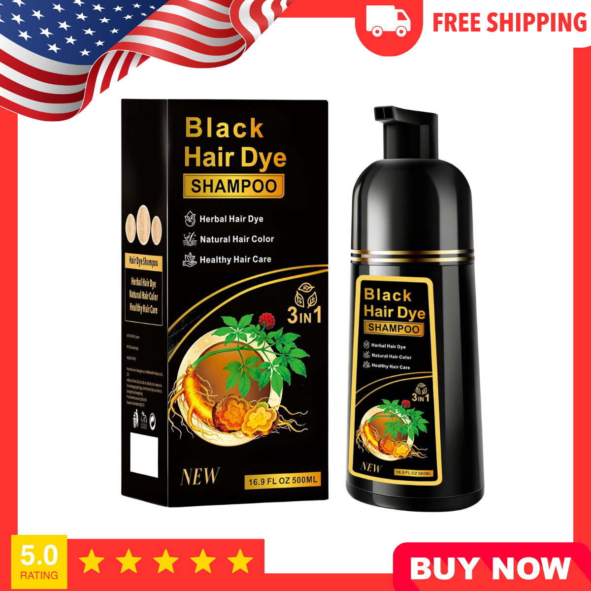 Hair Dye Shampoo 3 in 1 Hair Shampoo Instant Hair Dye Herbal Ingredients US
