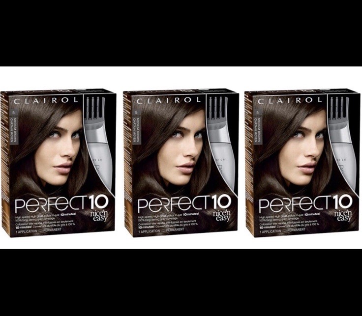 Pack of 3 Clairol Nice’n Easy Perfect 10 Permanent Hair Color, 5 Medium Brown