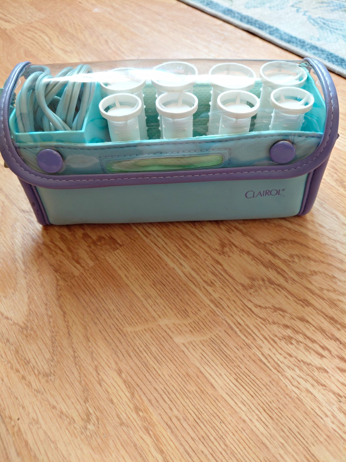 Vintage Clairol TS-8-1 Travel Hot Rollers 1in Dual Voltage Teal Purple White