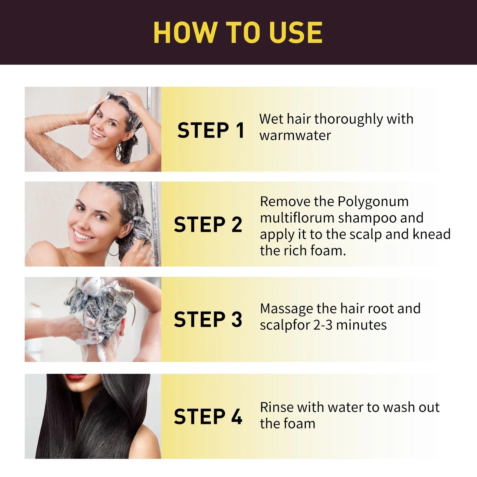 Black Hair Dye Shampoo 3 in 1 Growth Clean Hair Darkening Deep Nourishing Black