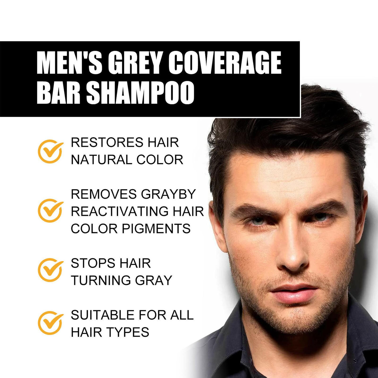 2 × Men’s Grey Coverage Bar Shampoo Hair Darkening Black Soap Grey Hair Cover US