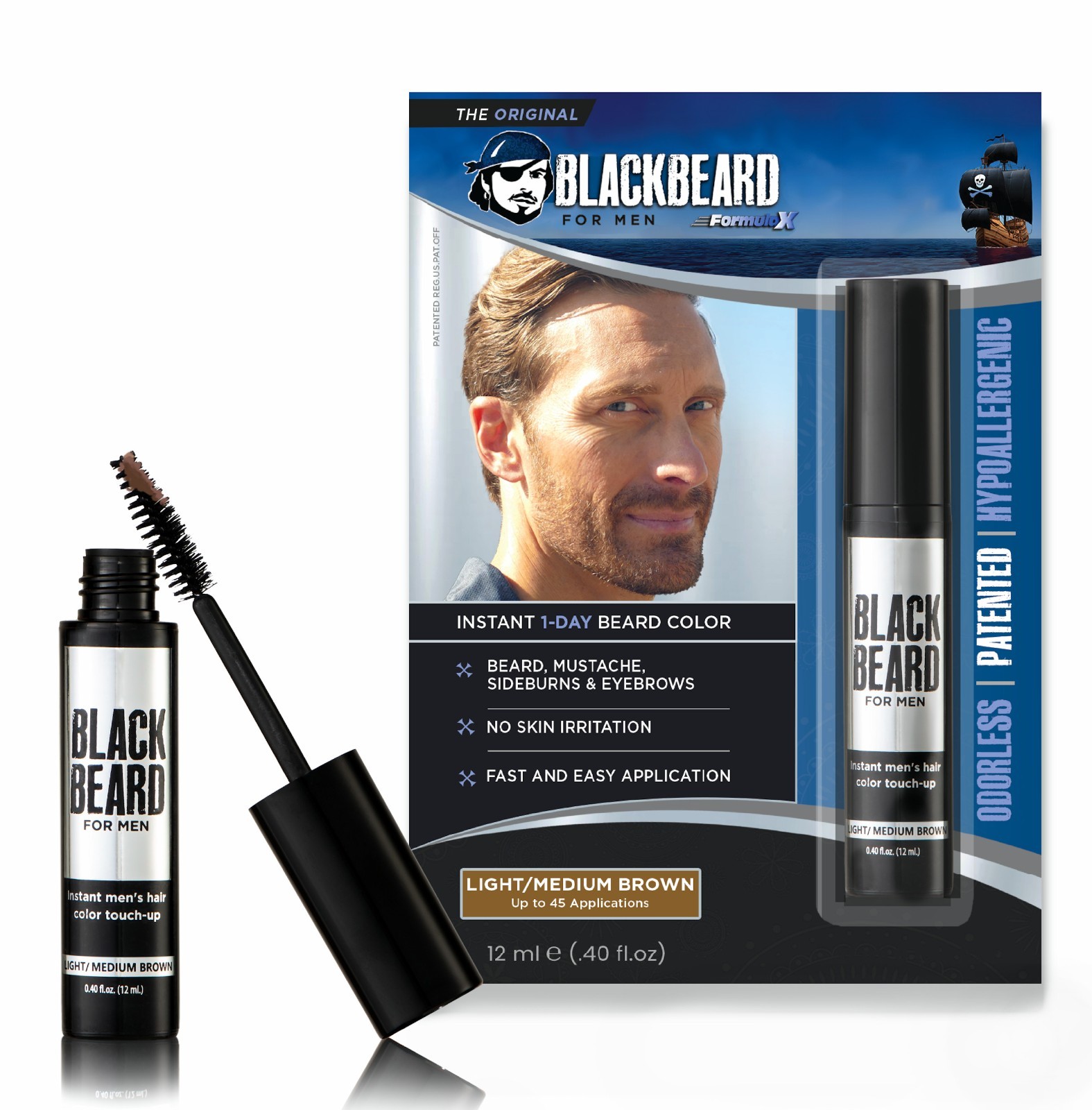 Blackbeard for Men Formula X Instant, Hypoallergenic Brush-On Beard Color, 1-pk