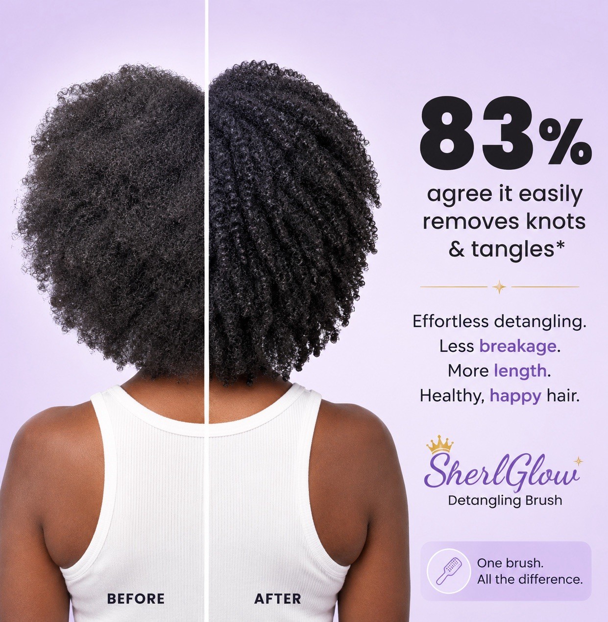 SherlGlow Purple Paddle Detangling Brush for All Hair Types, 9 in Plastic
