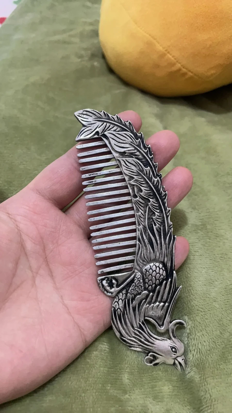 Vintage China Antique Collection White Copper Phoenix Patterne Comb Healthy Gift