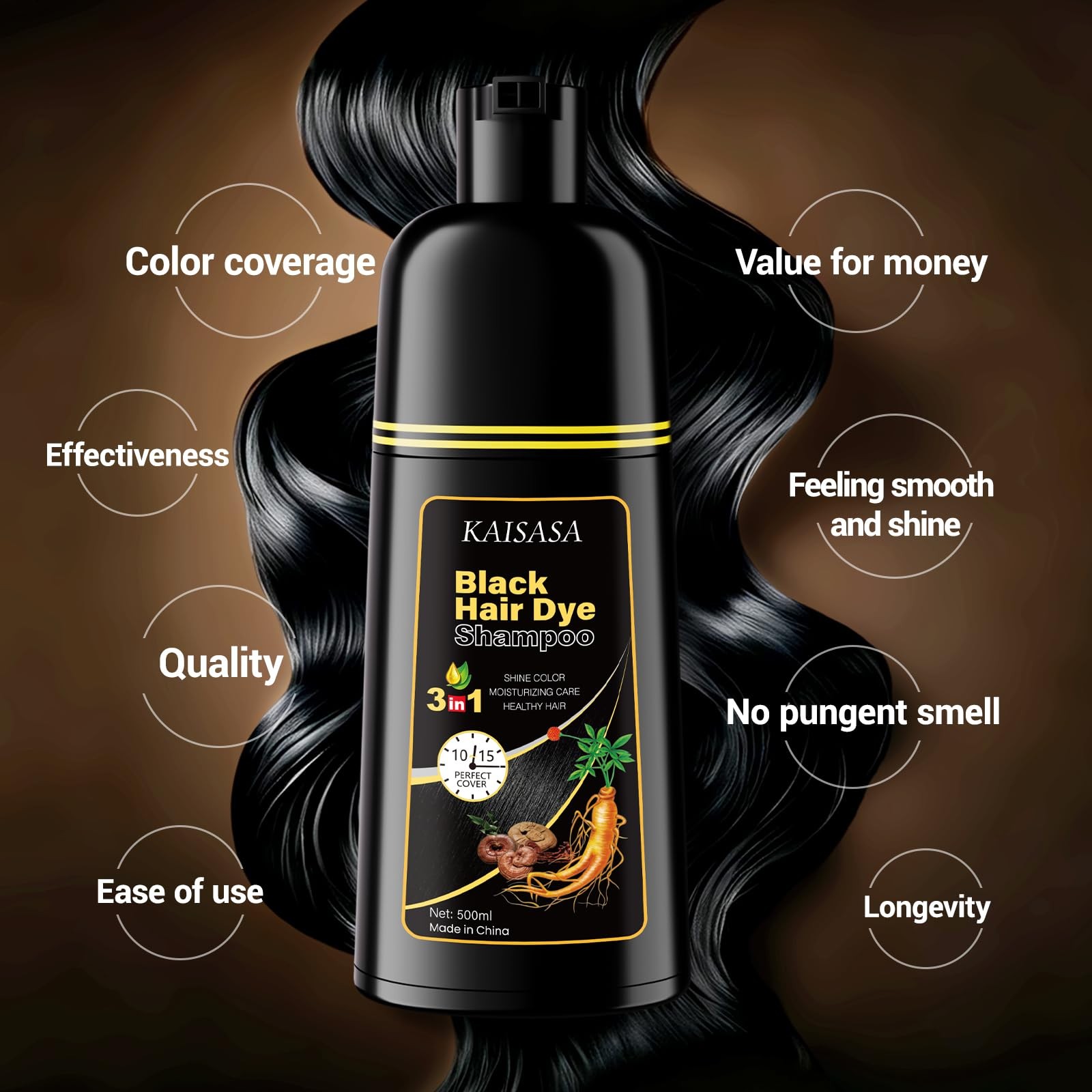IIIMEIDU Hair Dye Shampoo Black 500ml