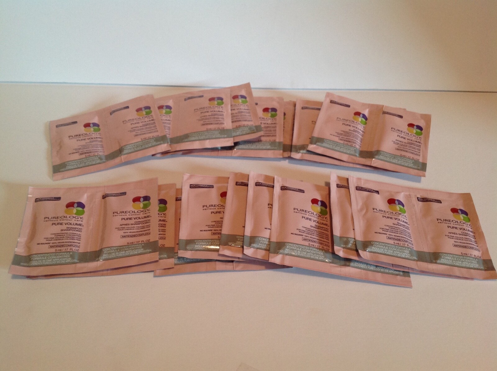 Pureology Antifade Pure volume Shampoo & Conditioner .17 oz 18 Samples Of Each