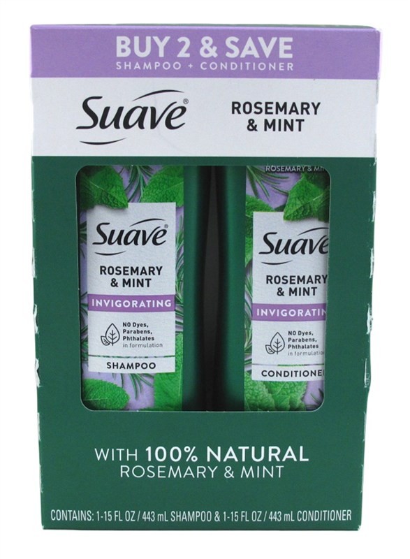 (3 PACK) Suave Shampoo 15oz + Cond 15oz Rosemary & Mint Dual Pack