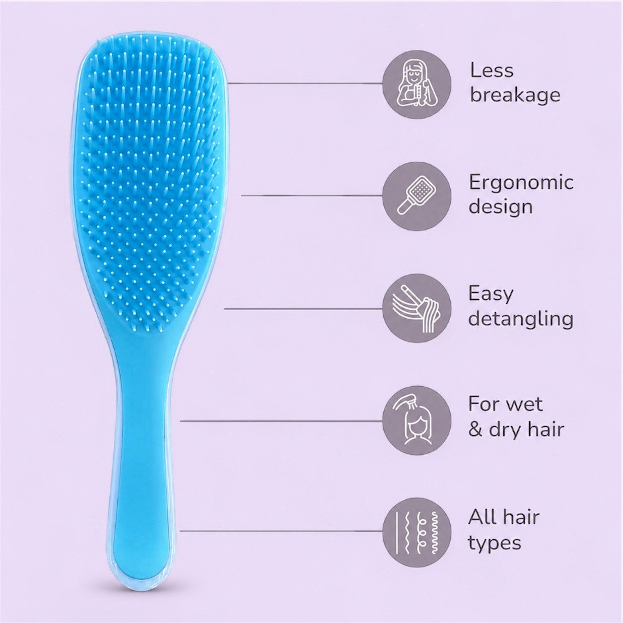 Blue Paddle Detangling Brush for Wet & Dry Hair, All Hair Types, Plastic